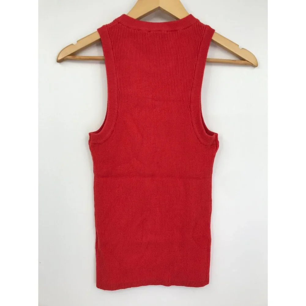 Joe's The Daria Ribbed Tank Top Valiant Poppy Red Size Medium New - Picture 2 of 4